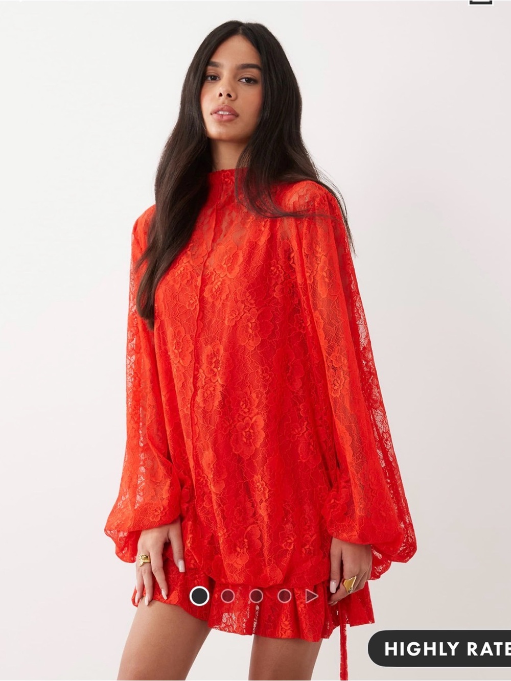 Red Lace Long-Sleeve Mini Dress